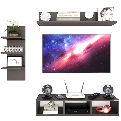 Image of ESTANTERIA Crown Neo Tv Unit Wall Mounted Engineered Wood TV Unit, TV Cabinet for Wall, TV Stand for Wall, TV Stand Unit Wall Shelf for Living Room, Set Top Box Wall Display Rack Stand(Wenge)