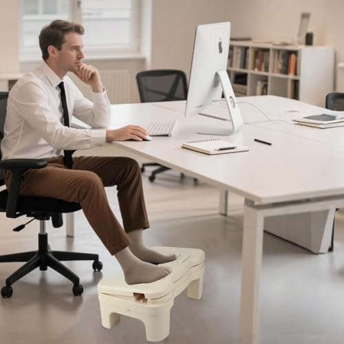 Image of HANNEA Folding Foot Rest Ergonomic Footrest Toilet Squat Potty Stool Anti-Slip Foot Rest Stool with Dual Row Massage Rollers Height-Adjustable Leg Support for Home & Office