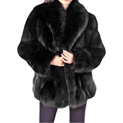 Lisa Colly Women's Winter long Sleeve Turn Collar Faux Fur Coat