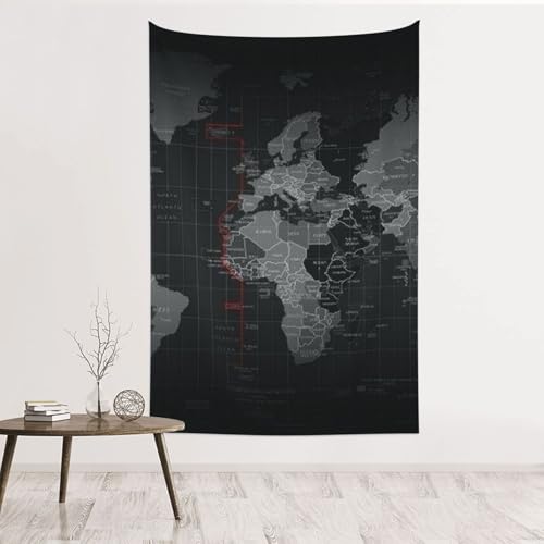 Carte du monde noire tapisserie déco murale sans dommage velours de pêche