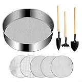 Gartensieb Edelstahl 20 cm rund mit 5 austauschbaren Maschenweiten zum Kompostsieb Sandfiltration und Blumenerdeveredelung