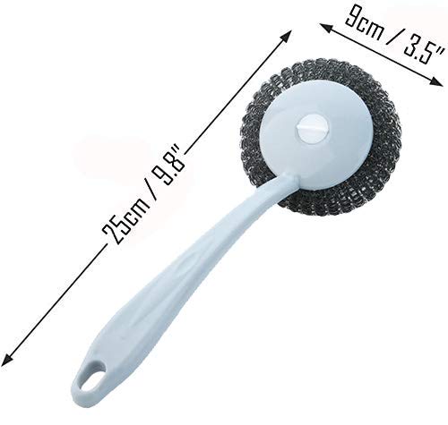 Kitchen Stainless Steel Sponges Scourer Set with Handle Pack of 8, Pot Brush, Large Stainless Steel Scrubbers - Metal Scouring Pads Kitchen Cleaning Tool,Nordic Blue