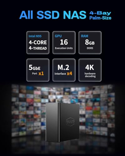 Image of TERRAMASTER F4 SSD NAS Storage - 4Bay All SSD NAS Server N95 QuadCore CPU, 8GB DDR5 RAM, 5GbE Port, Palm-Sized High-Performance Network Attached Storage (Diskless)