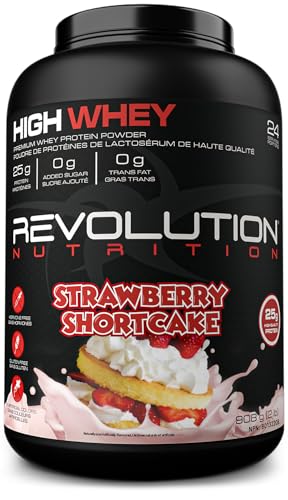 Revolution Nutrition, High Whey, Protein Powder, Whey Isolate, Gluten Free, Lean Muscle Mass For Men & Women, 25g of Protein Per Scoup, 908 g, 24 Servings (Strawberry Shortcake, 2 Pound)