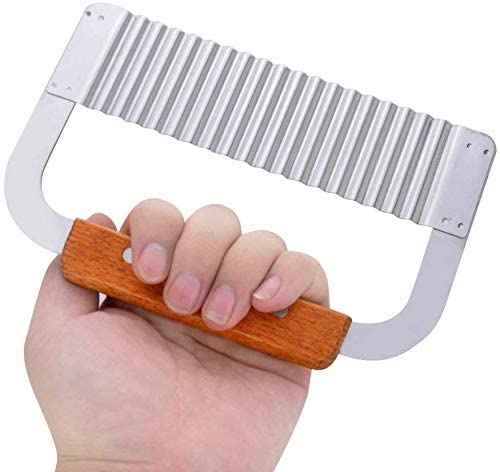 Image of Crinkle Cutter Knife for Potato, French Fries & Vegetables | Stainless Steel Wavy Blade Slicer with Wooden Handle | Multipurpose Cutter for Chips, Fruits, Soap & Garnishing | 1 PCS