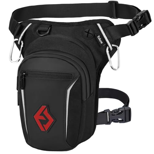 Eshow Pernera Moto Ampliable, Bolsa Pierna con Correas Ajustables y Tira Reflectante para Hombre y Mujer, Riñonera para Viajes Senderismo Ciclismo Montañismo Trabajo Deporte Negro