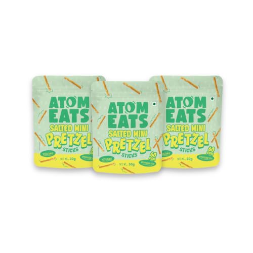 Image of Atom Eats Salted Pretzel Mini Sticks 30g - (Pack of 3) | Savory Snacks, Crunchy Namkeen - Perfect for Snack Box, Parties, On-the-Go and Delicious - Great Food Items for Dipping, Solo Snacking