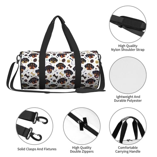 Cute Rottweiler Dog Print Travel Duffle Bag, Sports Gym Bags for Women Men, Carry On Weekender Overnight Personal Item Travel Bags4