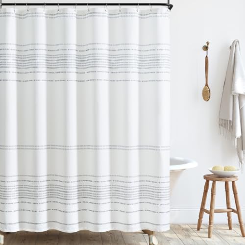 jinchan Grey and White Boho Striped Shower Curtain Modern Waterproof Fabric Shower Curtains for Bathroom with 12 Hooks 70x72 inches 70"W x 72"L (Pack