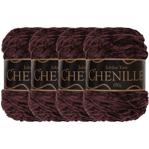 JubileeYarn Chenille Yarn - Worsted Weight - 100g/cake - Molasses - 4 Cakes, 030 Molasses