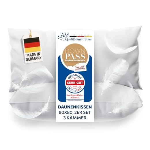 DormiGood - 2er Set Premium Daunenkissen 80 x 80 cm 100% Natur - 3 Kammer Kopfkissen 80x80 1000g extra weich - Hochwertiges Inlay aus Baumwolle
