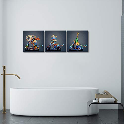 Lovehouse Colorful Animal Wall Art Funny Frog Elephant Giraffe Painting Poster Prints Contemporary Kids Nursery Room Decor Ready To Hang 12"X12" 3 Pcs #TOP3