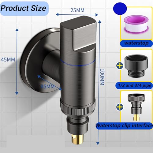 Wasserhahn Waschmaschine WISIRENT, 1/2 und 3/4 Schwarz Eckventil Waschmaschine Wandmontage Waschmaschinenhahn, Waschmaschinenanschluss Der Waschmaschine Wasserstopp für Wasserhahn Ventil