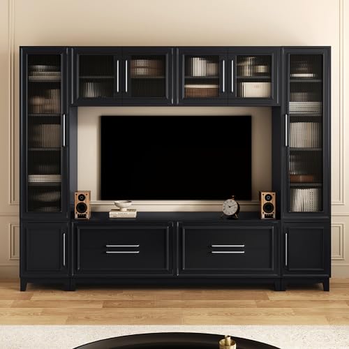 VilroCaz Modern 102" W Entertainment Wall Unit Set with Bookshelf