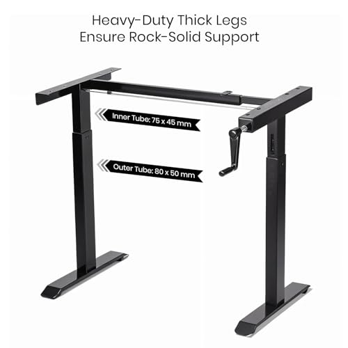 Image of Manual Hand Crank Standing Desk| Non Electric Height Adjustable Sit Stand Table| Ergonomic Workstation with Sturdy Steel| 25mm Walnut Top & Black Frame| Supports 60KG Weight| 3 Year Warranty