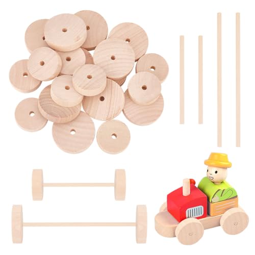 OLYCRAFT 20Pcs Wood Craft Wheels Unfinished
