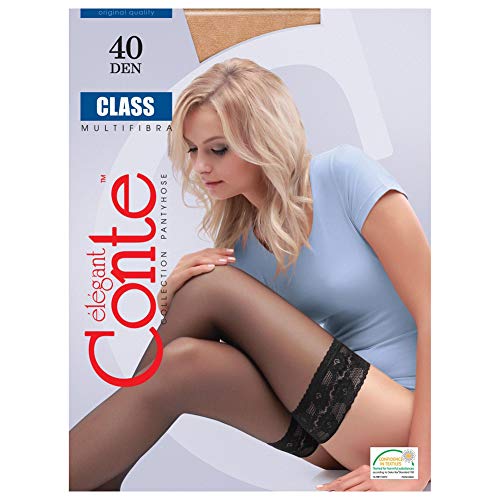 Image of Conte Semi Opaque Thigh Highs Self-Supported Stockings Silicone Lace Top Stay Ups Class 40 Den