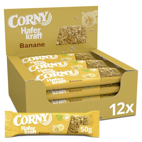 Haferriegel | Corny Haferkraft Banane | Veganer Vollkorn Müsliriegel mit fruchtiger Banane | Energiereicher Snack für unterwegs | Großverpackung 12x50g