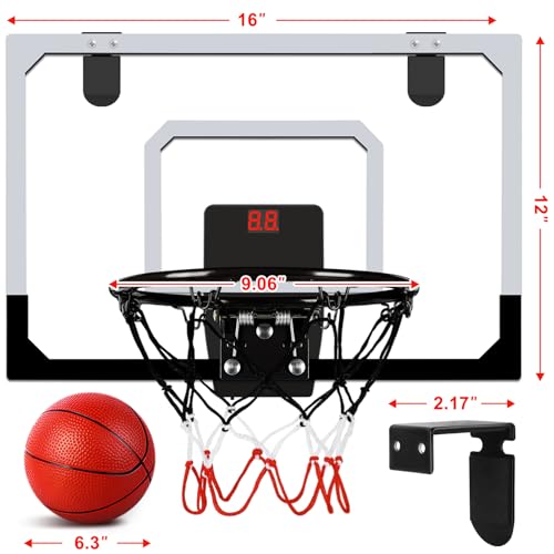 AOKESI Aokesi Basketball Hoop Indoor/Outdoor, Mini Basketball Hoop Set with Electronic Scoreboard Air Pump & 3 Balls Over The Door Basketball Hoop Perfect Sports Basketball Toys for Kids & Adults - Thumbnail 3