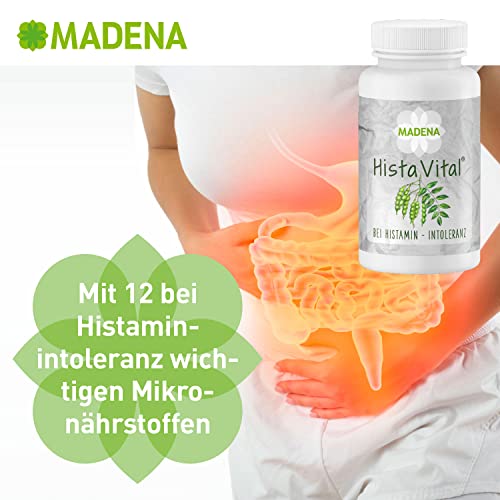 MADENA HistaVital, Nährstoffkomplex bei Histaminintoleranz mit Quercetin 500mg pro Tag, Vitamin C (gepuffert) & 10 weitere Mikronährstoffe, DAO Enzym Support 100 Kapseln