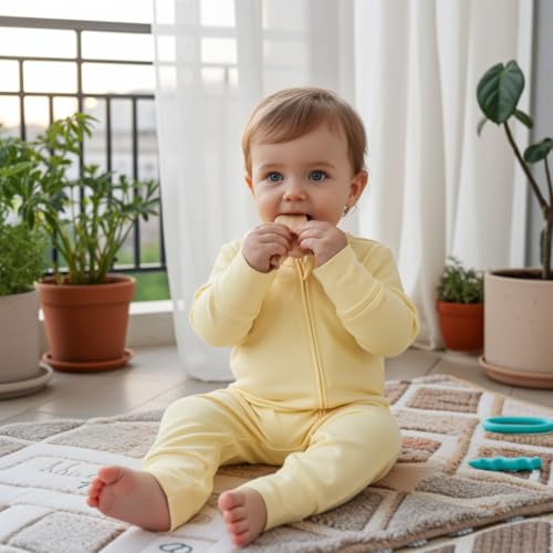 PATPAT Baby Footie Romper with Mittens for Boy and Girl, Anti-Slip & 2-Way Zipper, Long Sleeve, Viscose from Bamboo, Outfit3