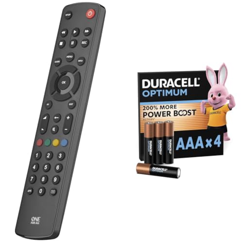 Image of One For All Contour TV Universal Remote - Control of TV/Smart TV - Guaranteed to work with all manufacturer brands - Learning remote control - URC1210 + Duracell Optimum pack of 4 AAA