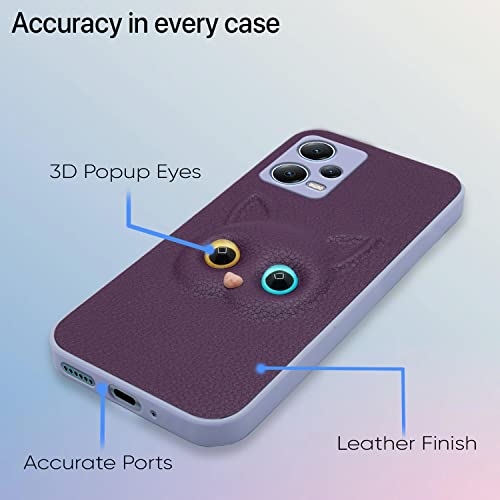 Image of Pikkme Redmi Note 12 Pro Plus 5G Back Cover for Girls | Cute Cat Leather Finish | Soft TPU | Case for Redmi Note 12 Pro Plus 5G (Purple)