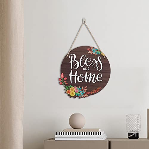 Placa de madera redonda para puerta principal con acabado rustico elegante 8
