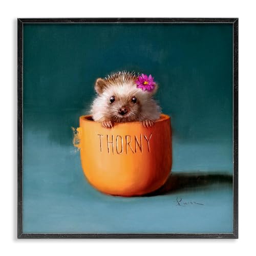 'Thorny Hedgehog Peeking Pink Daisy Flower'| Framed Giclee Art