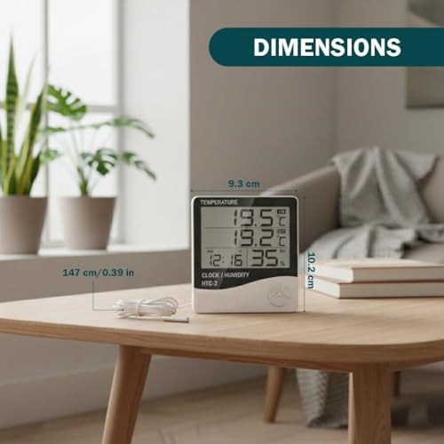 Image of AERYS HTC-2 Digital Hygrometer Thermo-Meter Humidity Meter with Alarm Clock LCD Display (HTC2)