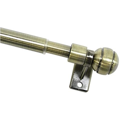 GARDINIA Meran Café Rod Incl. 2 Brackets and Fittings for Screws, Extendable, 8/10 mm Diameter, 80-140 cm Long, Antique Brass Cover