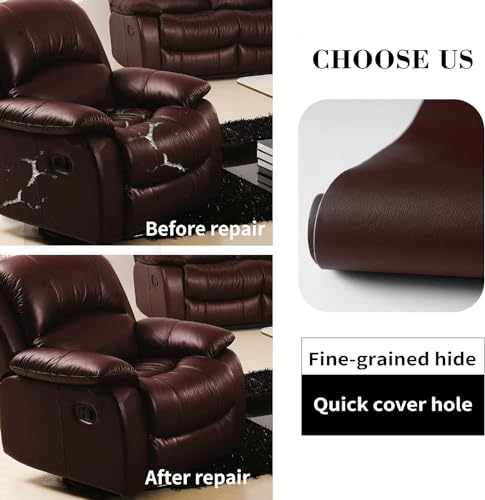 Lifeshoon Leather Repair Patch, 35X79 Inch Self Adhesive Leather Repair, Large Vinyl Patch Tape for Couches, Furniture, Car Seats, Cabinets, Wall, Handbags （Dark Brown, 35X79 Inch） - Thumbnail 2