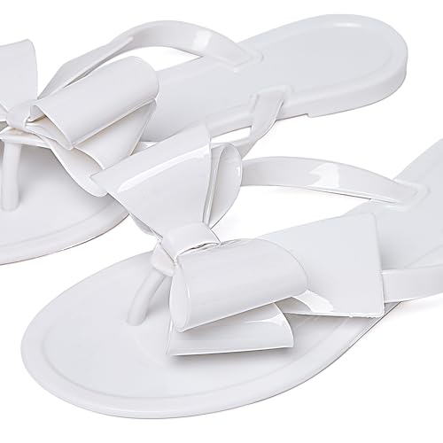 YANWENFANG Women Flip Flops Jelly Thong Waterproof Bow Summer Beach Rain Casual PVC Boho Vacation Flat Sandals3