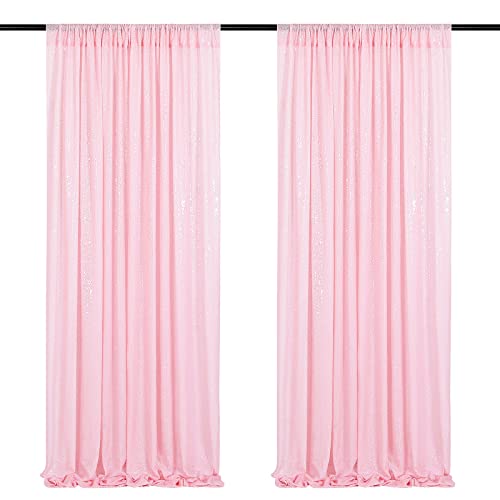 Image of Pink Sequin Backdrop Curtains-2 Panels 2FTx8FT Pink Backdrop for Valentines Day, Glitter Party Decorations Background Drapes for Wedding Birthday Anniversary Graduation Photo Booth Decor