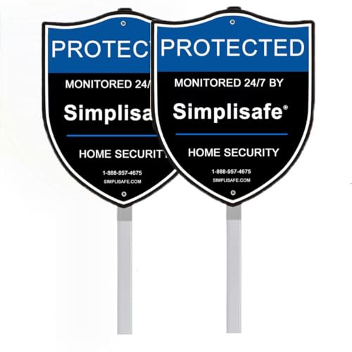2 Pack Yard Sign Compatible for Simplisafe Home Security System 9 x 11 Simpli-safe Aluminum Sign with 28 Metal Stake Alarm Security Yard Sign Reflective Fade Resistant Warning Sign