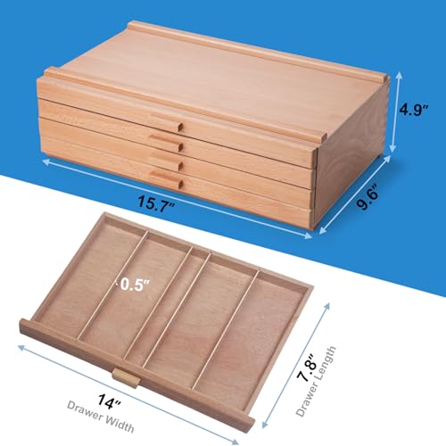 Image of Falling in Art 4 Drawer Artist Supply Storage Box, Wooden Pastel Storage Box, Portable Organizer Box for Pastels, Pencils, Markers, Brushes and Art Supplies