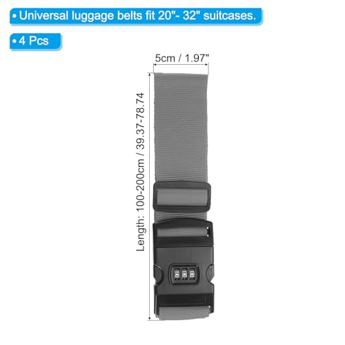Image of PATIKIL Luggage Straps, 4 Pack Suitcase Straps Adjustable Luggage Belts Strap with Combination Lock for Luggage Suitcases Travel, Gray