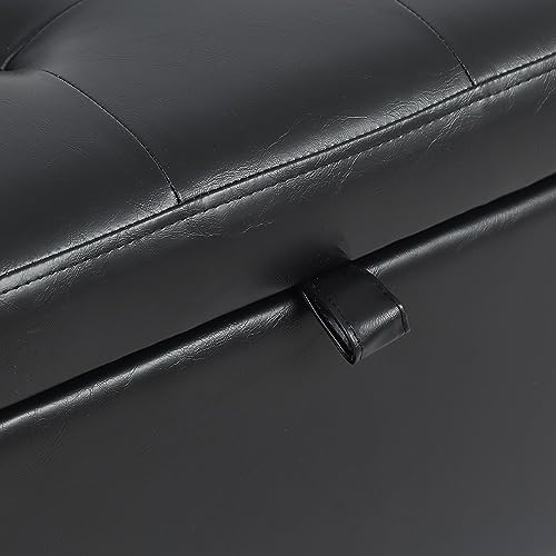Asense 17 Inch Square Storage Ottoman,Small Foot Rest Stool for Couch, Faux Leather Upholstered Footstool Cube for Entryway Bedroom Living Room, Black - Thumbnail 6