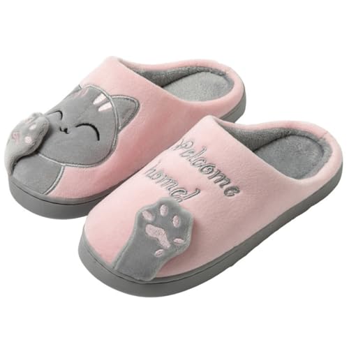 Chinelos de estar por casa bonitos animados para crianças mulher homem inverno pelúcia forro chinelos interior de memória espuma confortável quente sapatos de algodão, ROSA, 37 UE