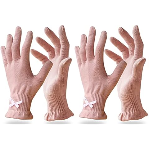 Evridwear Beauty Cotton Gloves with Touchscreen Fingers for SPA, Eczema, Dry Hands, Hand Care, Day and Night Moisturizing, (2 Pair S/M, Feather Weight Pink Color) Cover