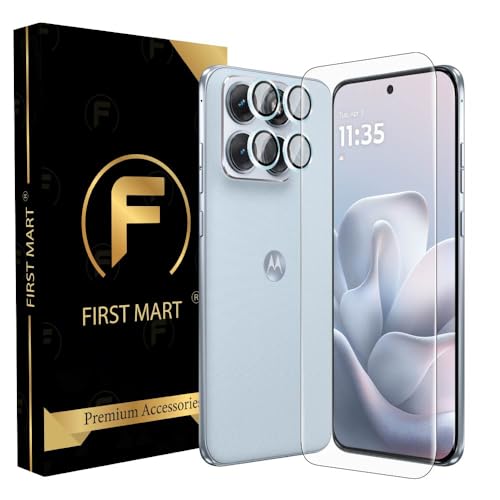 Image of FIRST MART UV Tempered Glass for Motorola Edge 70 Fusion With Blue Camera Ring Guard Combo | Crystal Clear Curved Screen Protector, Case-Friendly, Scratch Resistant | Pack of 1