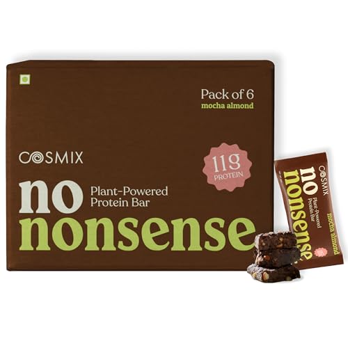 Image of Cosmix No-Nonsense Protein Bar | Mocha Almond | 11g Complete Plant Protein + 6g Fibre | No Added Sugar or Preservatives | Gluten & Lactose-Free, Gut-Friendly | 45g Bar | Pack of 6
