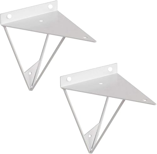 Soporte para estante de pared con forma de triángulo, de hierro forjado, con tornillo, 2 unidades (3.9 x 3.9in, color blanco)