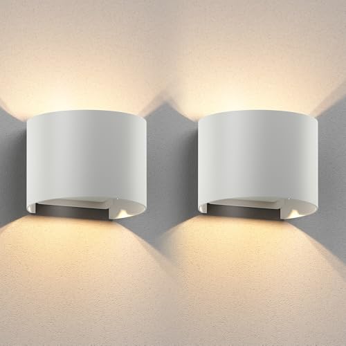 ledscom.de 2 Stück Wandleuchte RUNEL für außen, IP65, Up-/Downlight, weiß matt, rund, 1x G9 max. 10W