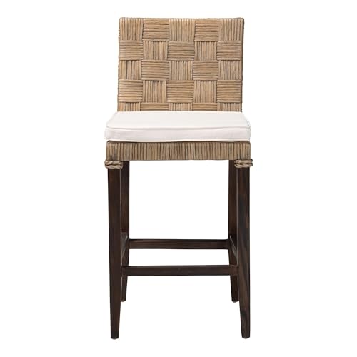 Silla Bali & Pari Fatima de Ratán Natural con Cojín - Silla Tejida a Mano con Respaldo y Asiento de Canasta, Estilo Bohemio Costero para Cocina o Comedor, Altura de Mostrador miniatura 4