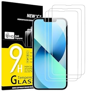 NEW’C Displaybeschermfolie van gehard glas voor iPhone 13/14/15/Pro/Plus/Promax, zonder luchtbellen, extreem robuust (0,33 mm HD ultra transparant), hardheid 9H, 3 stuks