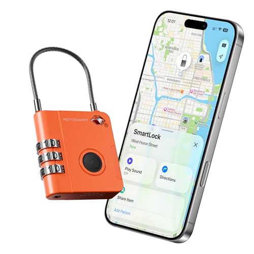 Image of KeySmart SmartLock Tracking Luggage Locks, TSA Locks for Luggage, Combination Lock Compatible with Apple Find My App, Best Travel Essentials, Replaceable Non-Rechargeable Battery (Orange 1 Pack)