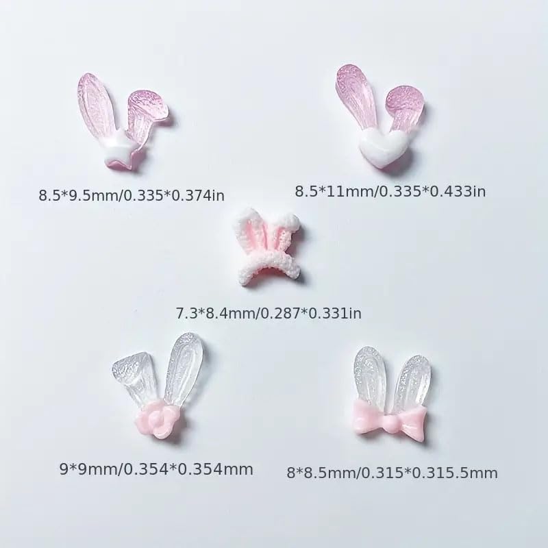 NOIAFZY 100Pcs Adorable Luminous Cartoon Rabbit Ear Nail Charms for Womens Nails Phone Cases Accessories