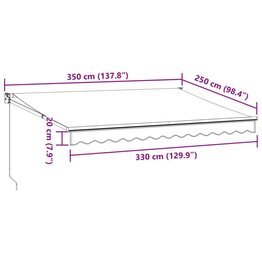 Toldo retráctil antracita y blanco, 3,5 x 2,5 m, toldo de aluminio articulado con soporte de pared, resistente a los rayos UV