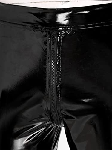 Oyolan Mens Black Faux Patent Leather Stage Skinny Performance Pants Stretch Leggings Bodywear Trousers Two-Way Zipper Crotch Xx-Large #TOP5